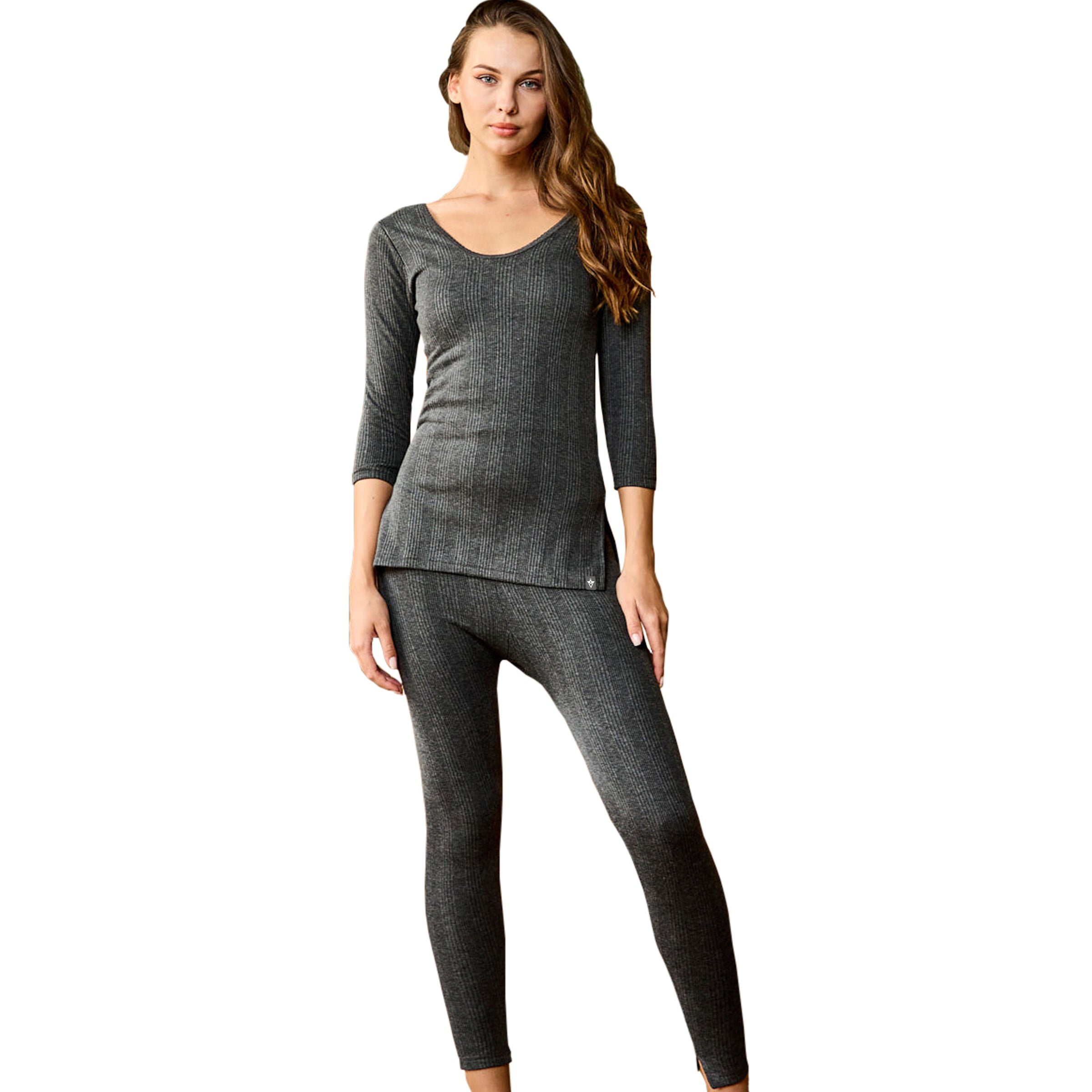 VIP Women Scoop Neck 3/4 Sleeves Top Thermal Wear - Charcol Melange