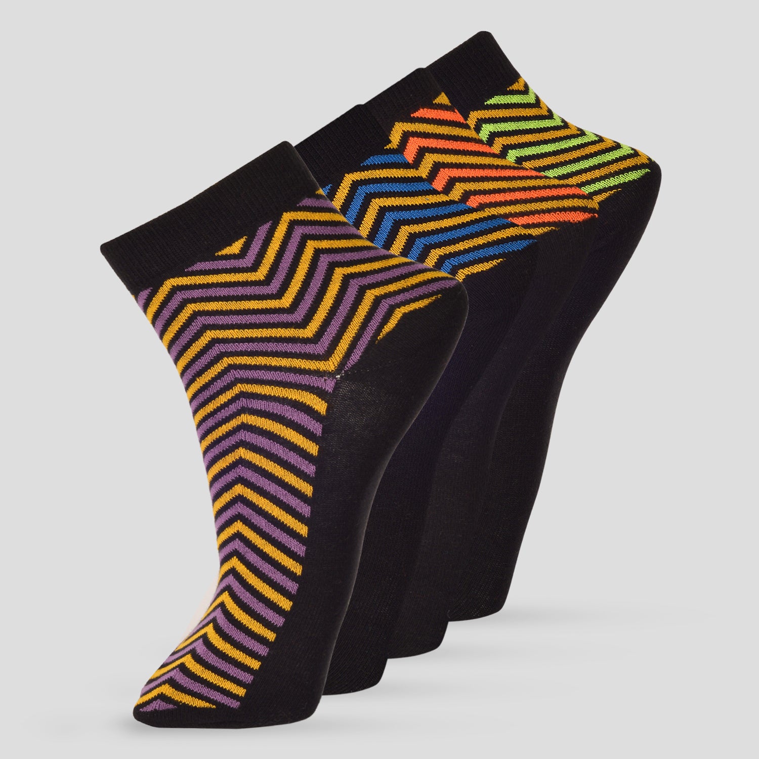 PACK OF 5 STRIPERS ON HALF DESIGN ANKLE LENGTH CUT ASSORTED COTTON SOCKS 06