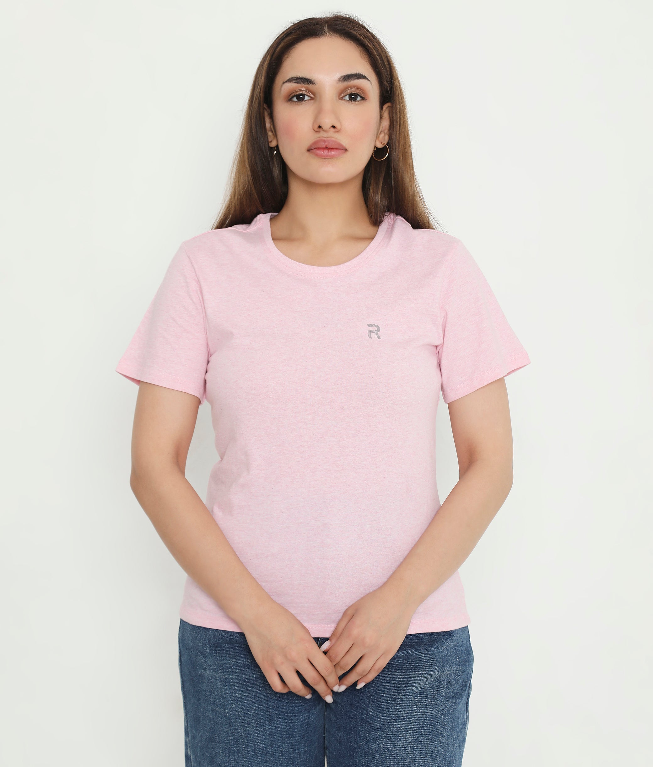 Pink Melange Essential Cotton T-Shirt For Women - 002
