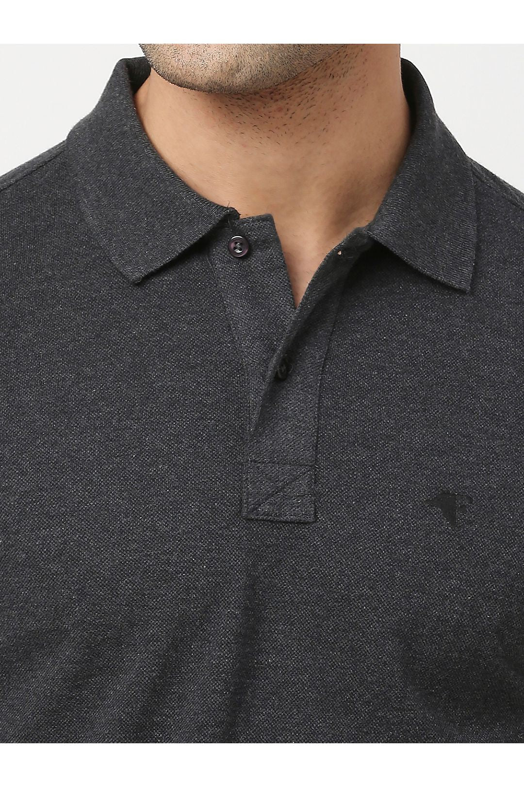 Men Charcoal Melange Cotton Polo T-Shirt