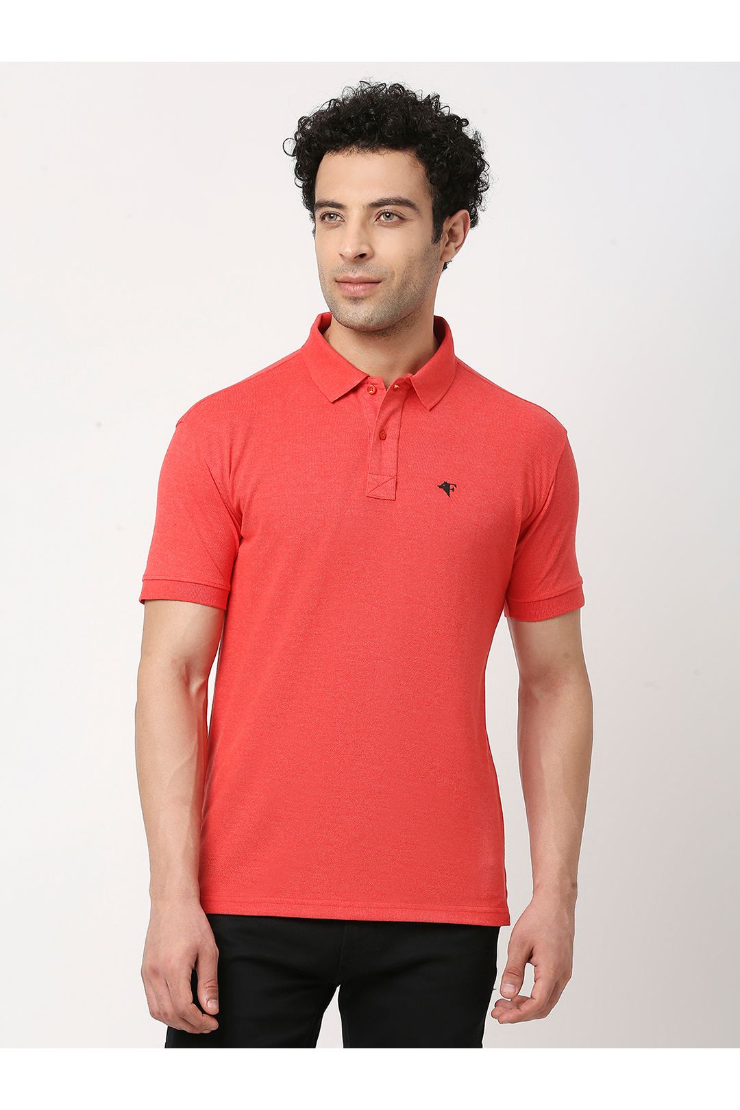 Men Peach Melange Cotton Polo T-Shirt