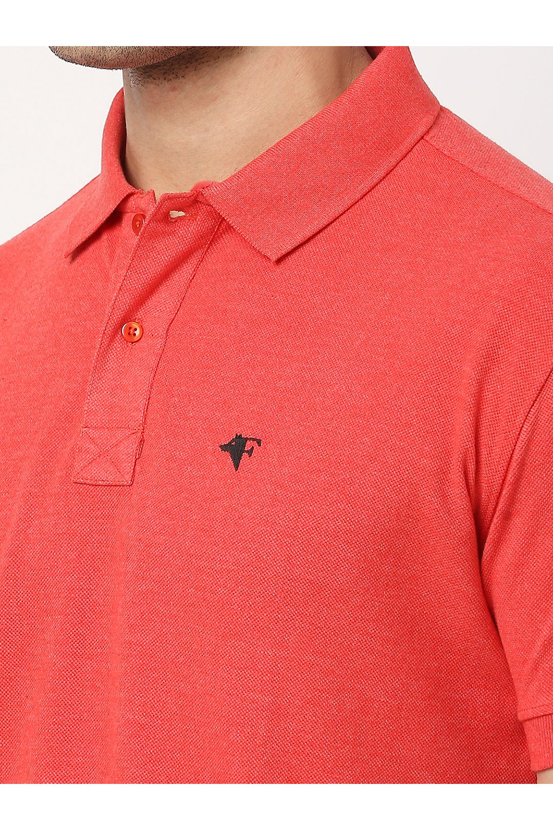 Men Peach Melange Cotton Polo T-Shirt