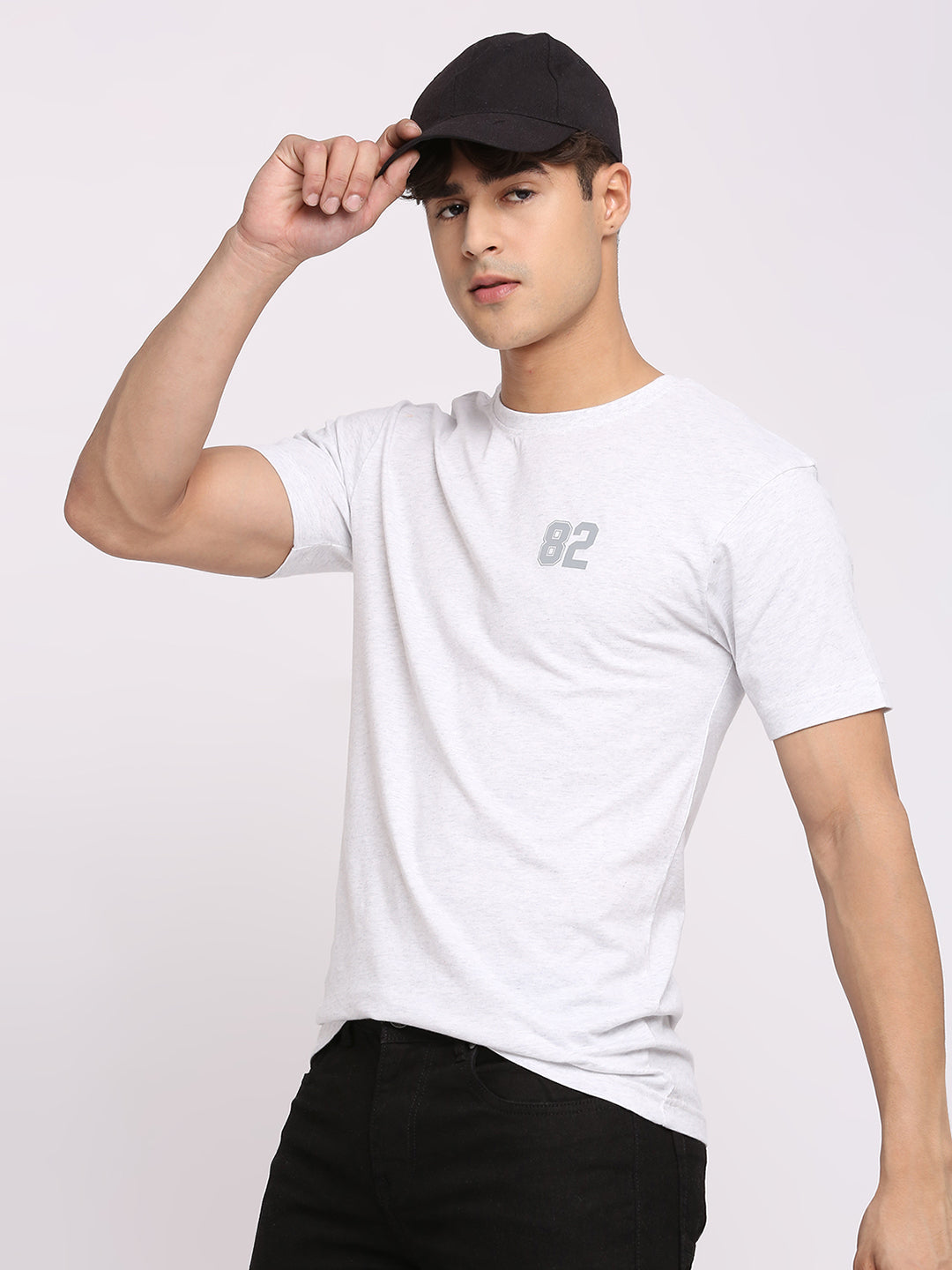 Mens White Melange Round Neck T-Shirt