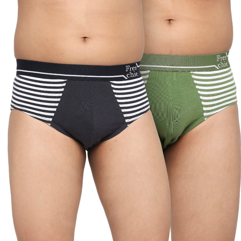 U19 Teenagers Cotton Striped Brief Navy and Green - Pack of 2