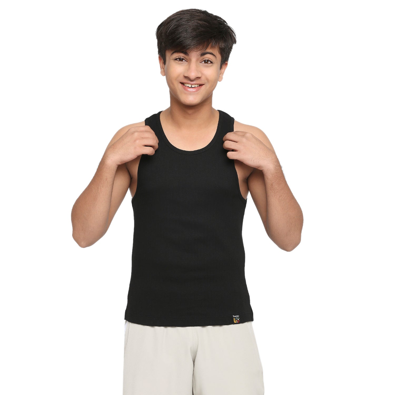 U19 Teens Solid Black Vest made in 100% Cotton Rib