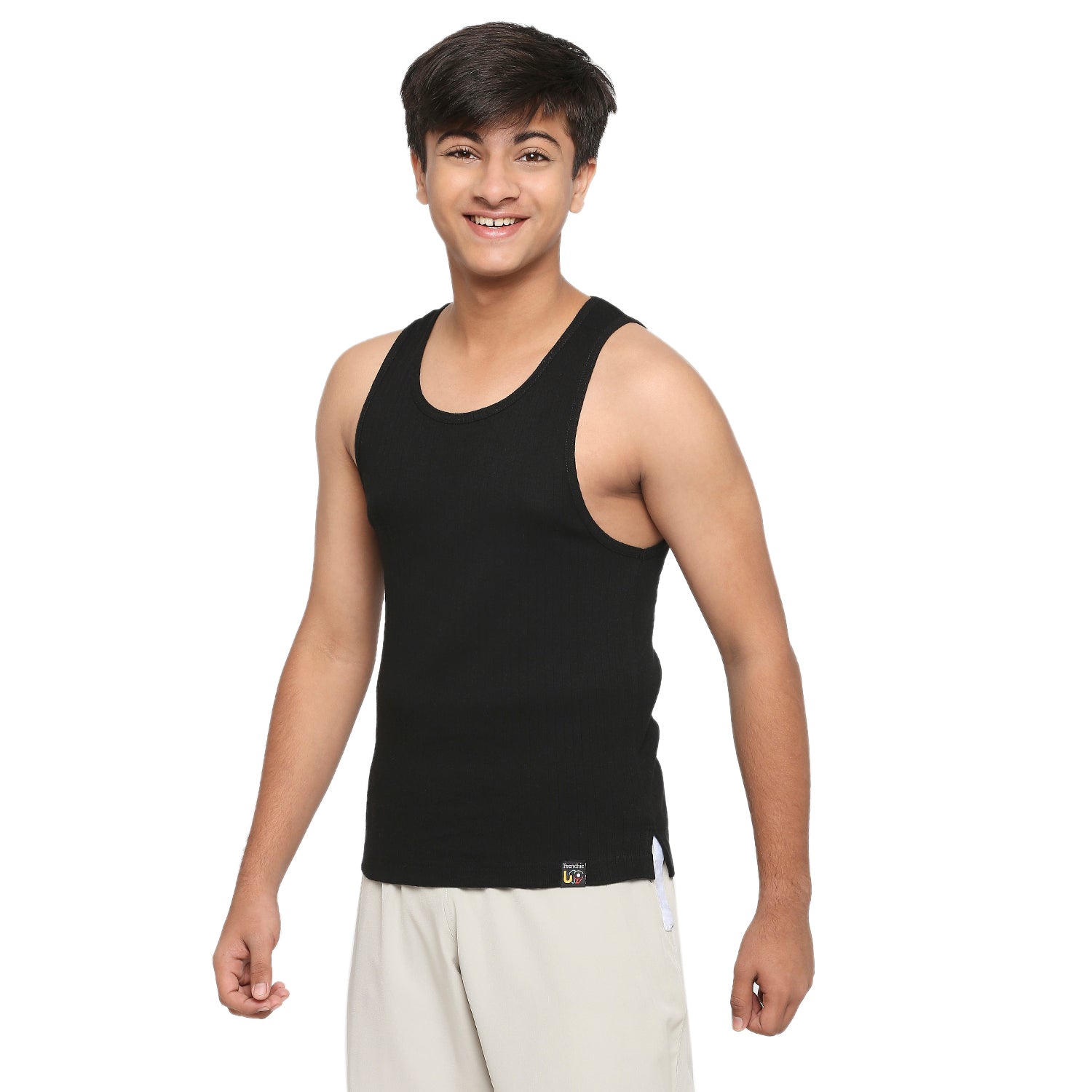 U19 Teens Solid Black Vest made in 100% Cotton Rib