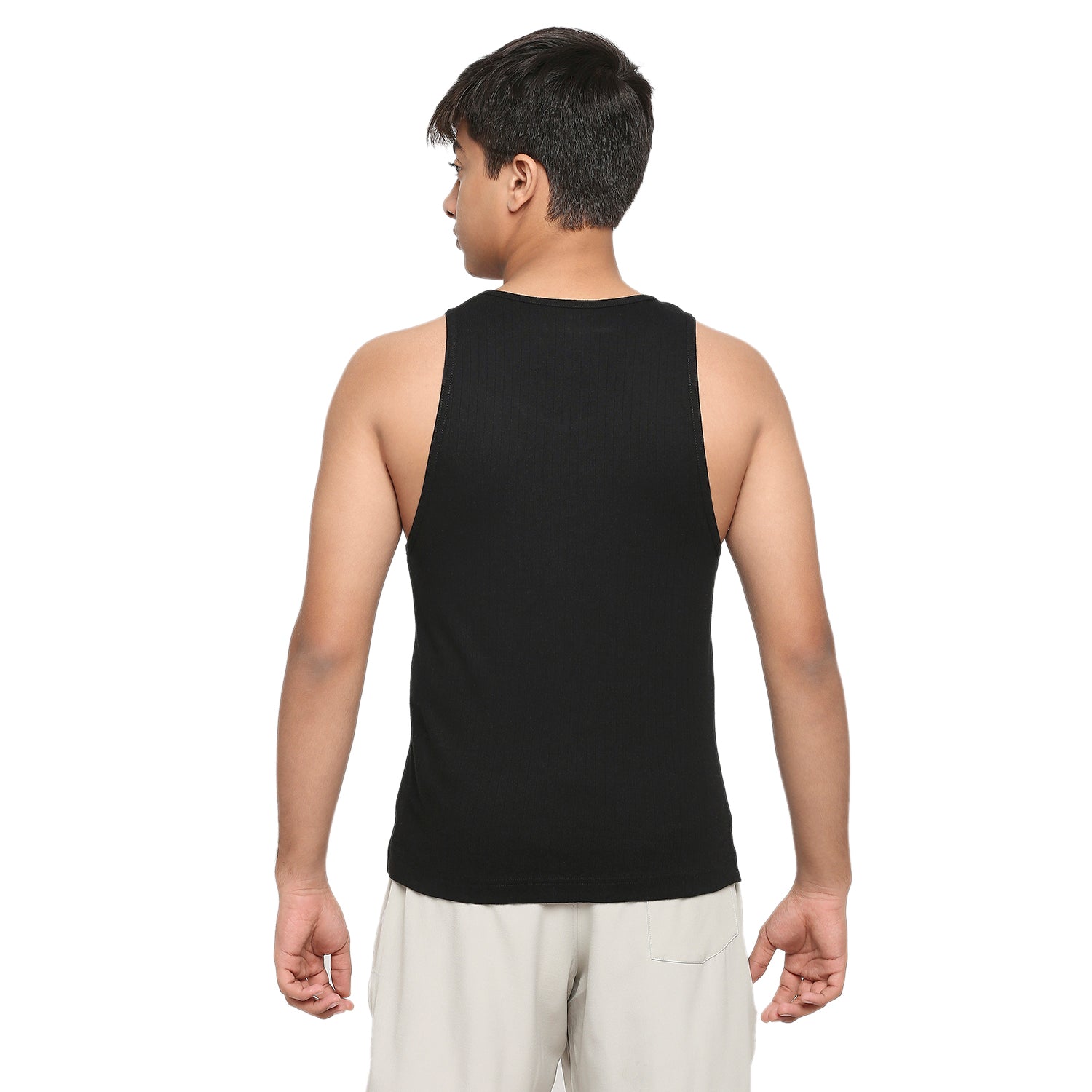 U19 Teens Solid Black Vest made in 100% Cotton Rib