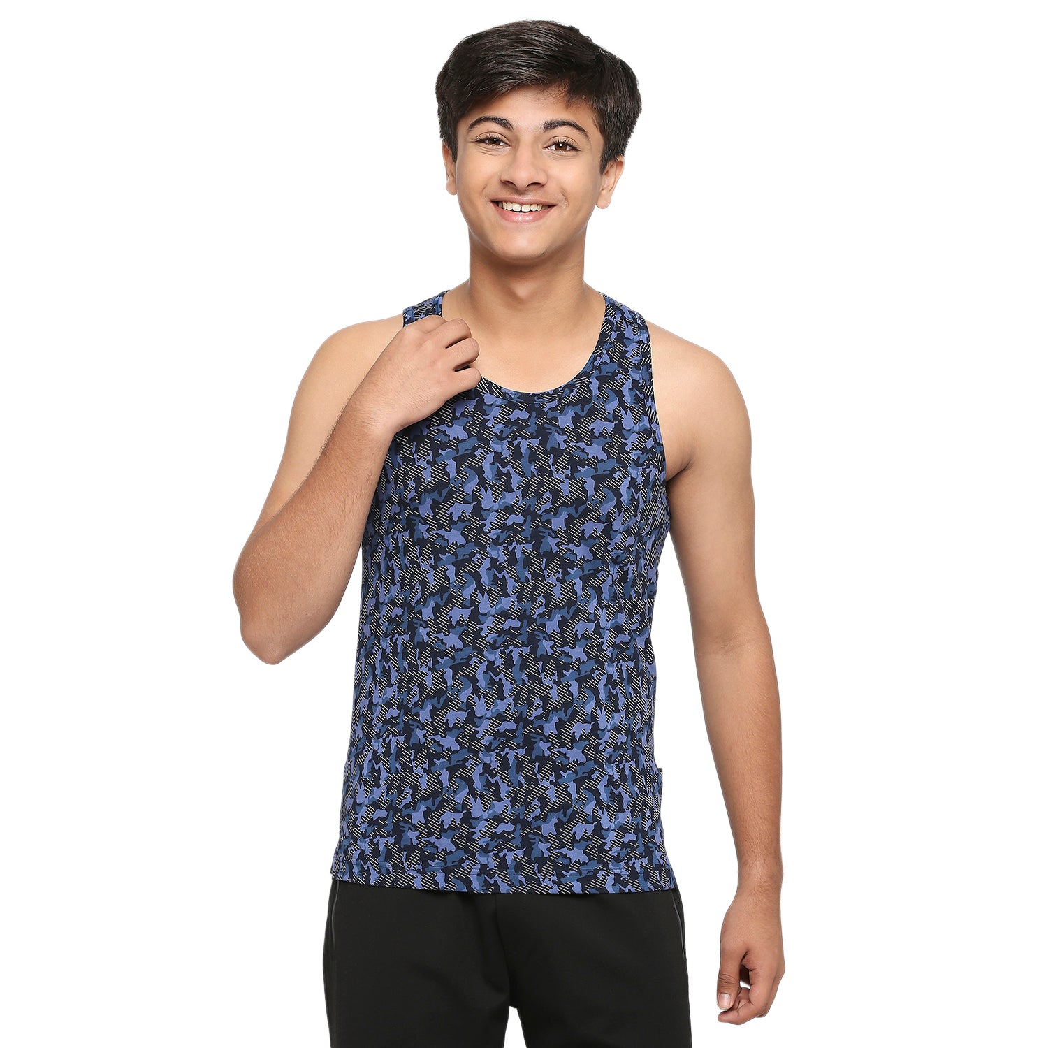 U19 Teens Navy Vest in Camouflage Print