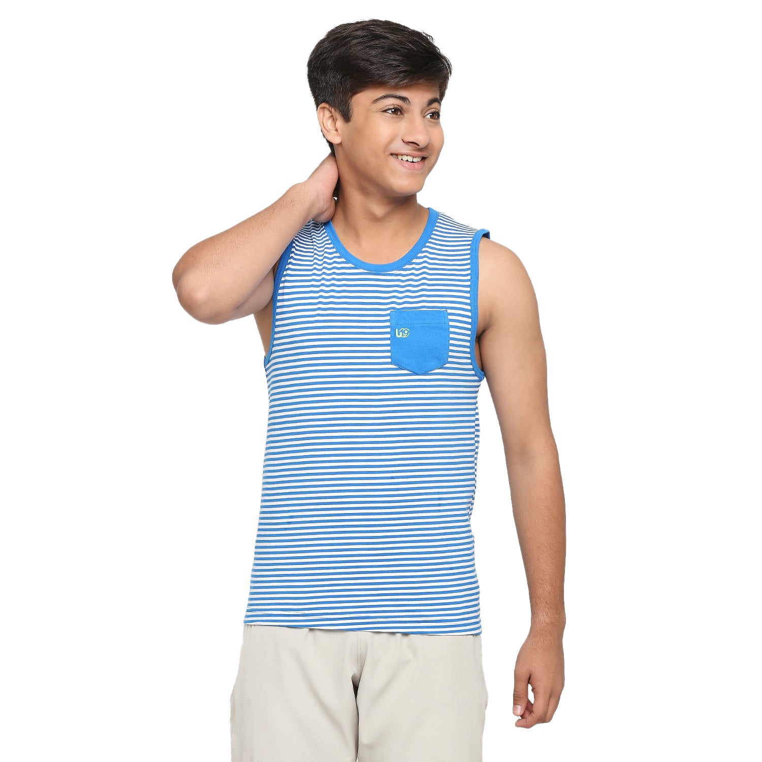 U-19 Teens Blue Striped Vest made in Cotton Lycra Fabric
