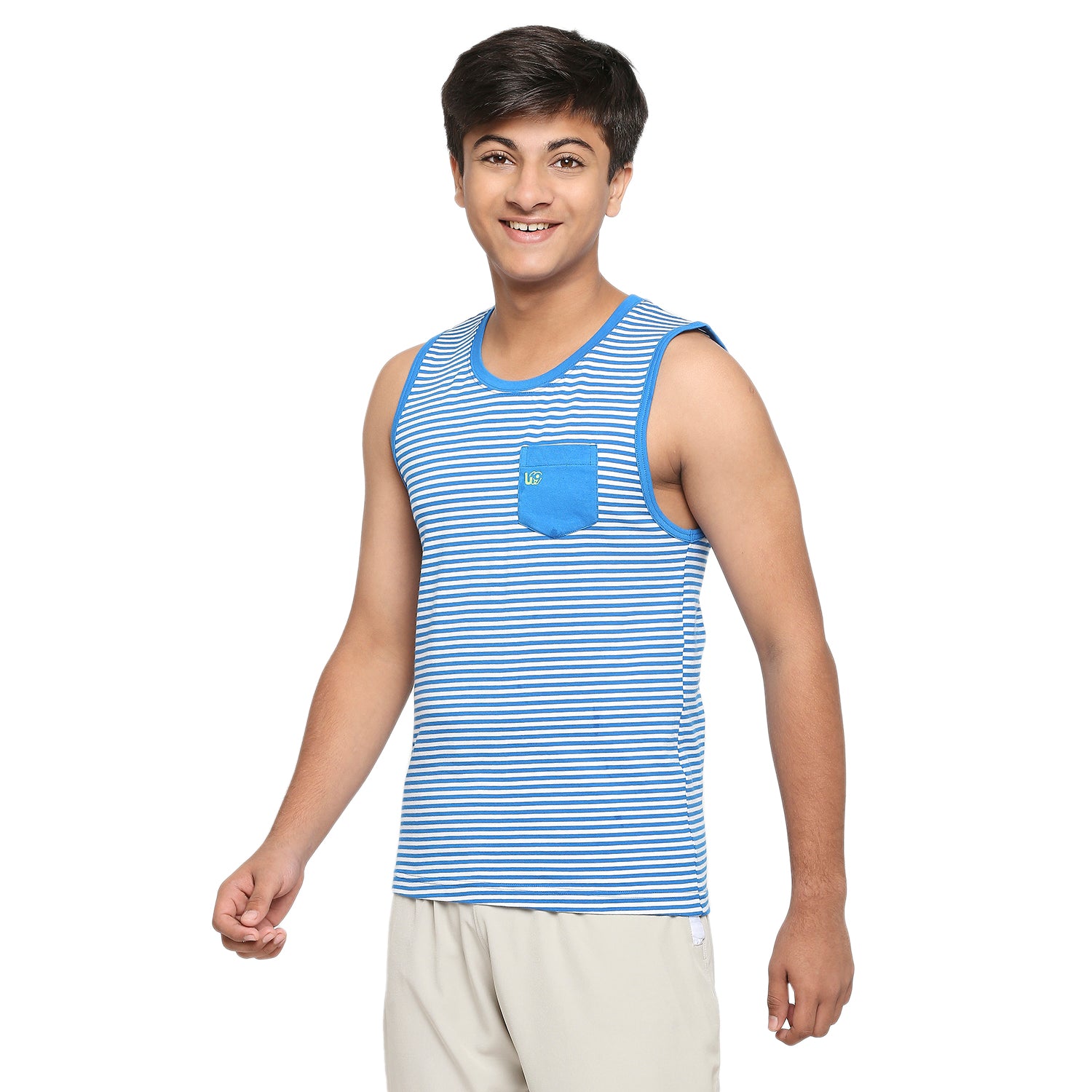 U-19 Teens Blue Striped Vest made in Cotton Lycra Fabric