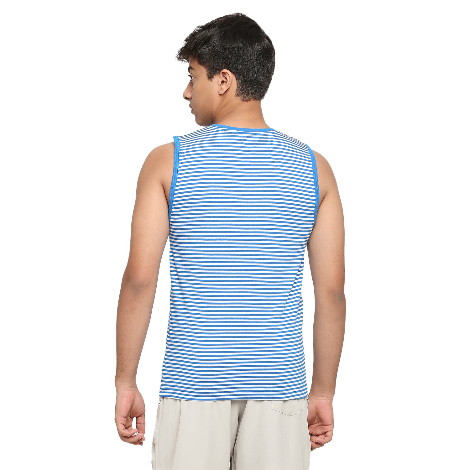 U-19 Teens Blue Striped Vest made in Cotton Lycra Fabric