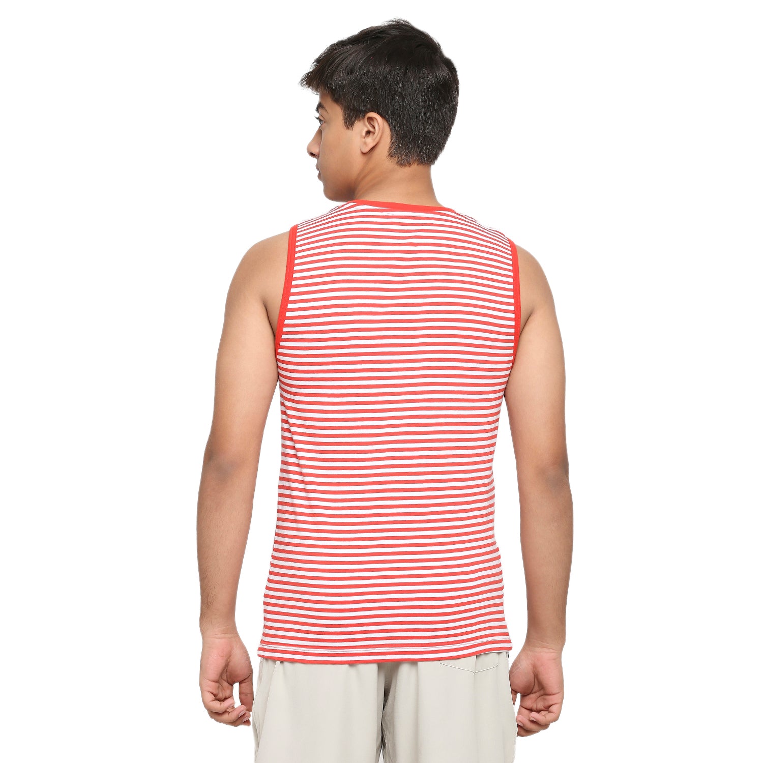 U19 Teens Red Striped Vest made in Cotton Lycra Fabric