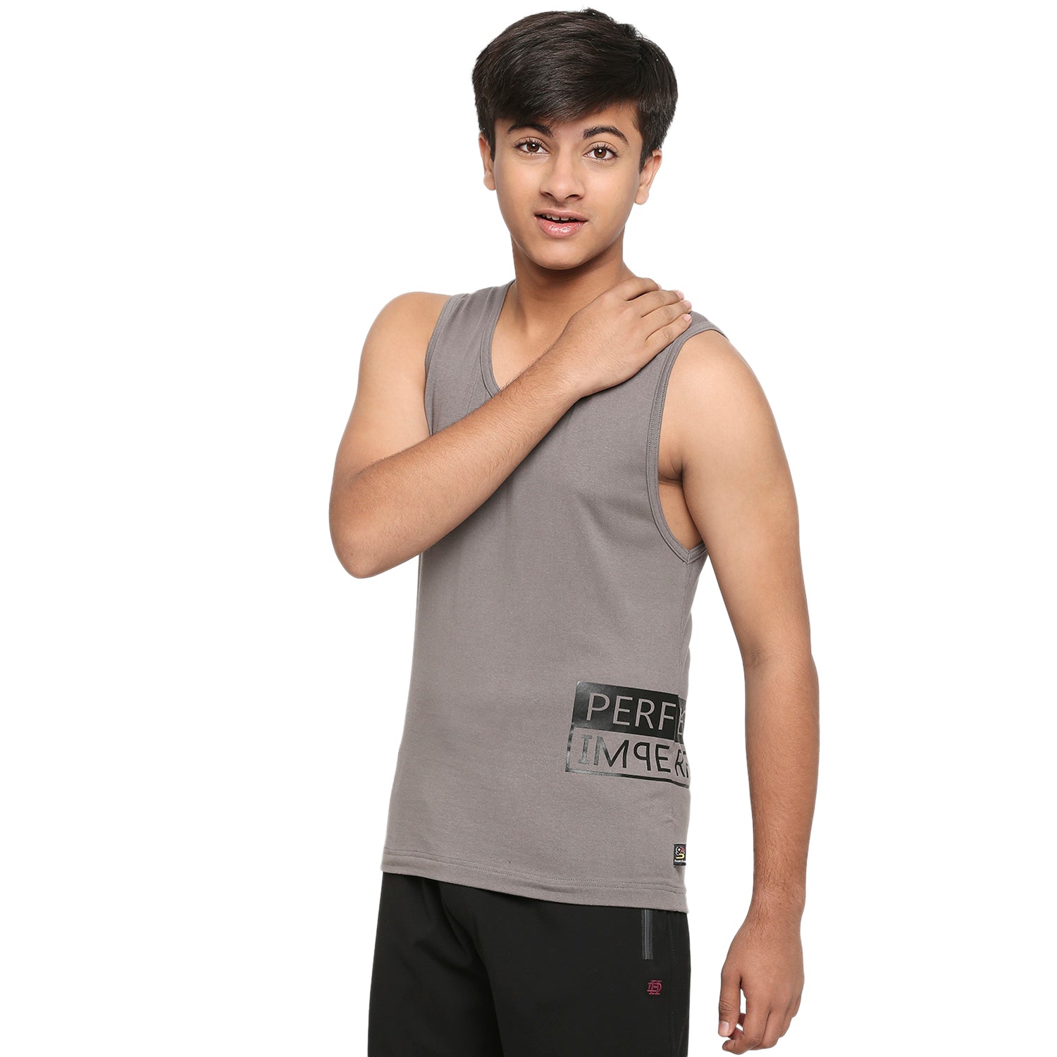 U19 Teens Gray Broadshoulder Vest made in Cotton Lycra Fabric