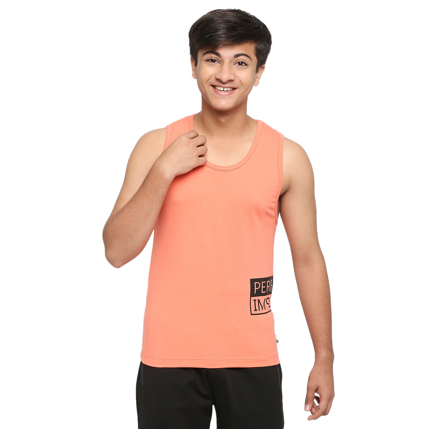 U19 Teens Peach Broadshoulder Vest made in Cotton Lycra Fabric