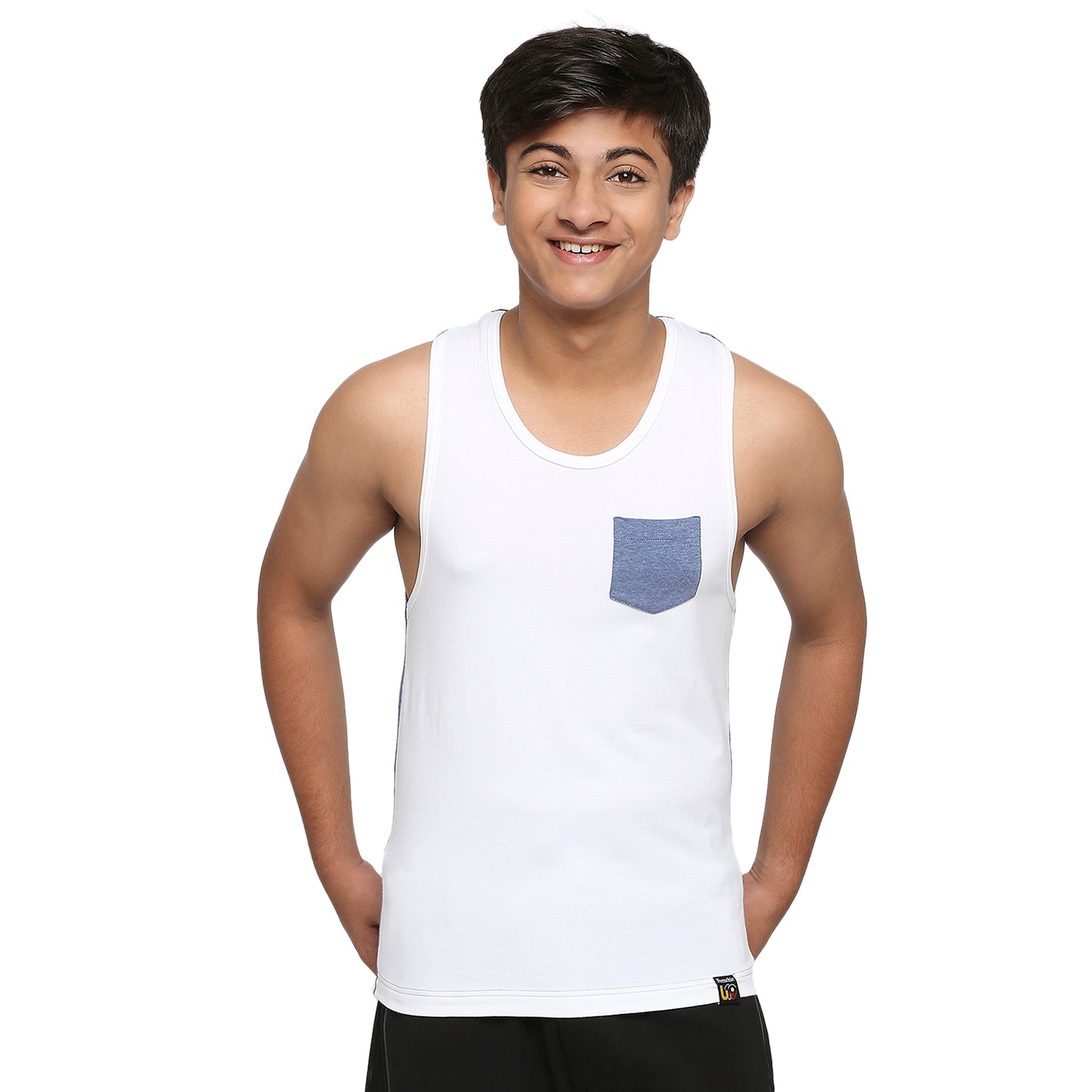 U19 Teens Blue Two colour vest made from cotton lycra melange fabric