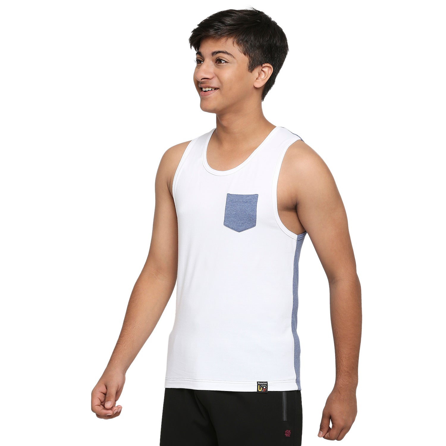 U19 Teens Blue Two colour vest made from cotton lycra melange fabric