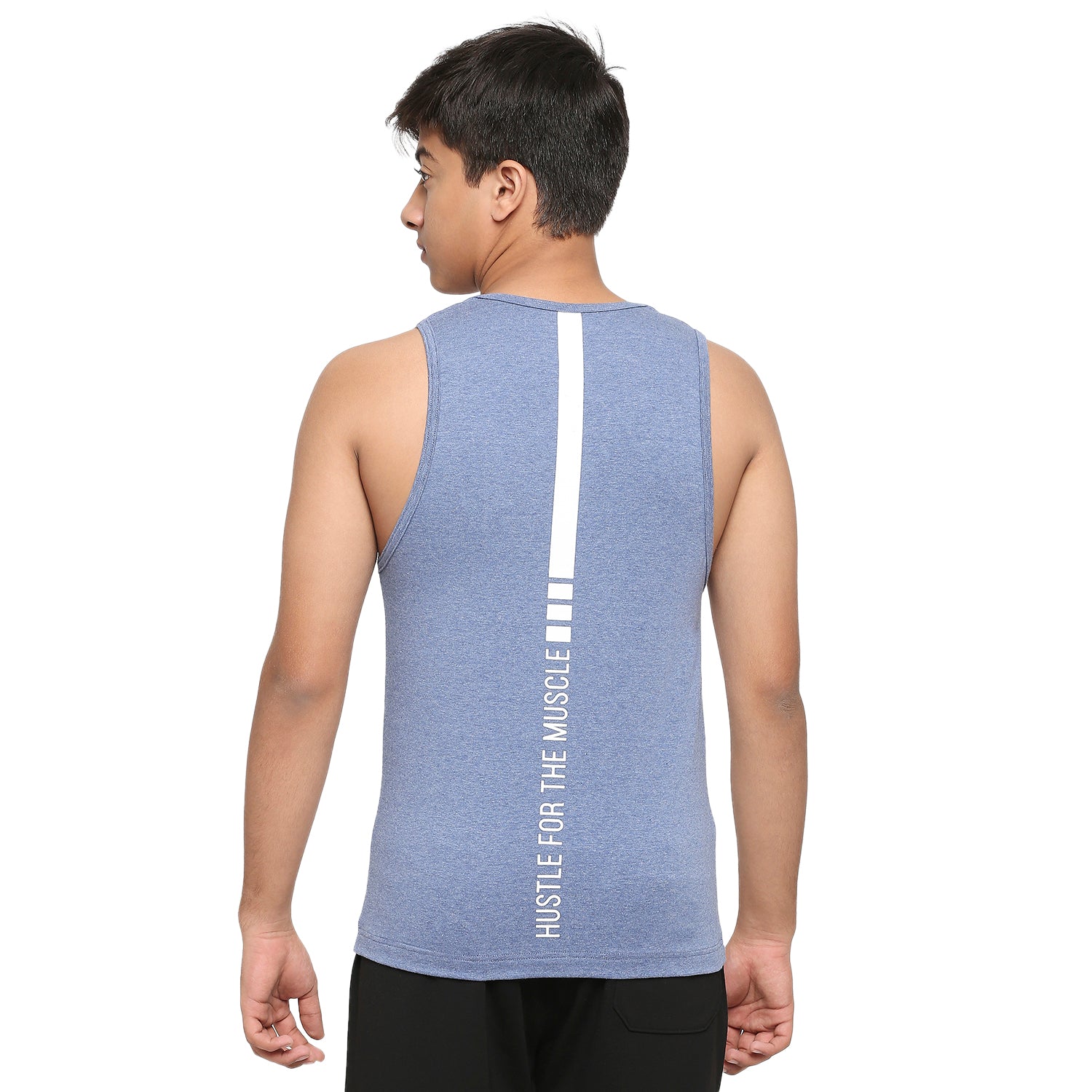 U19 Teens Blue Two colour vest made from cotton lycra melange fabric