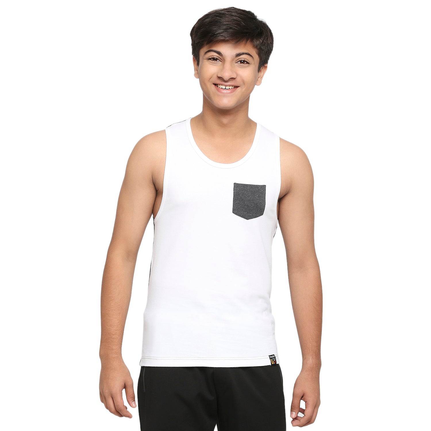 U19 Teens Dark Gray Two colour vest made from cotton lycra melange fabric