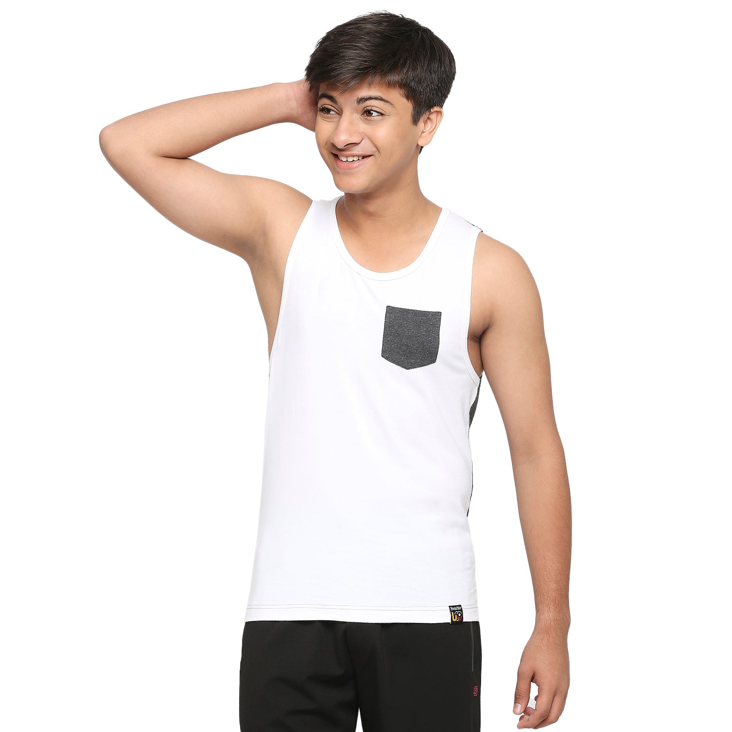 U19 Teens Dark Gray Two colour vest made from cotton lycra melange fabric