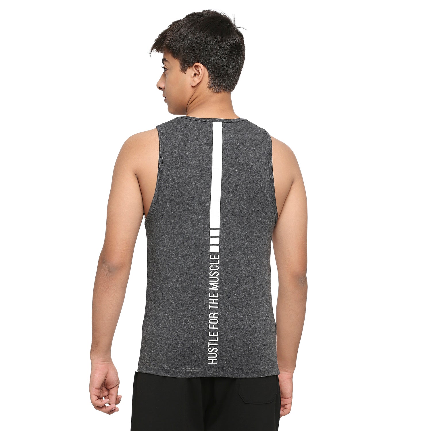 U19 Teens Dark Gray Two colour vest made from cotton lycra melange fabric