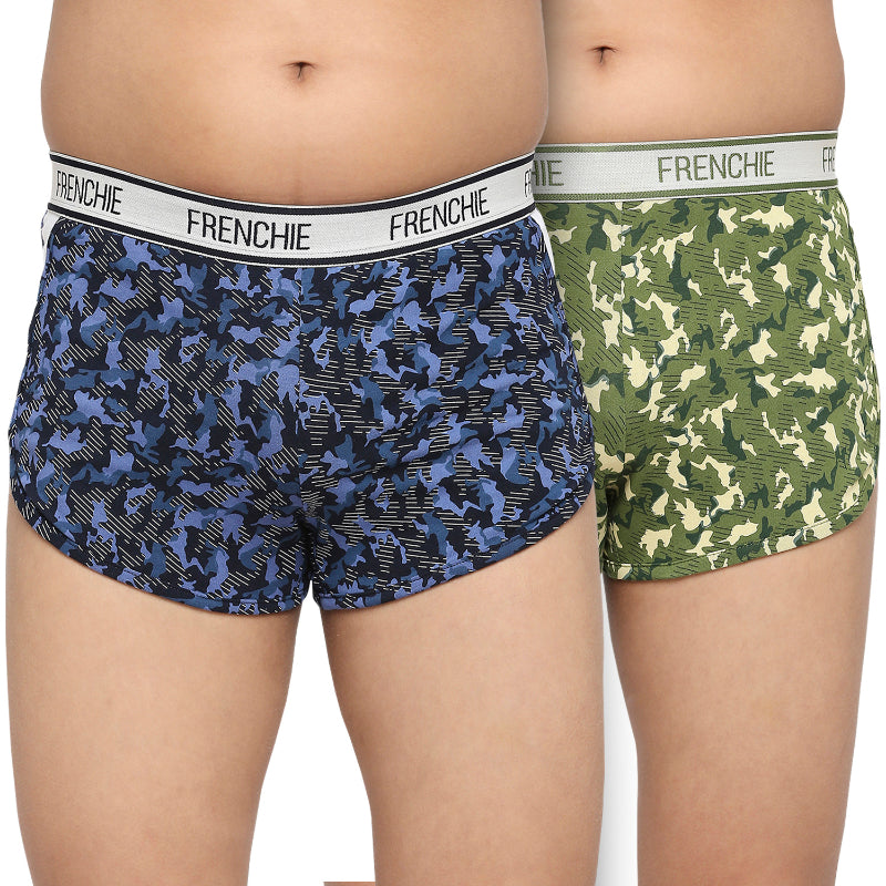 Teenagers Camouflage Print Cotton Trunk Navy and Green - Pack of 2
