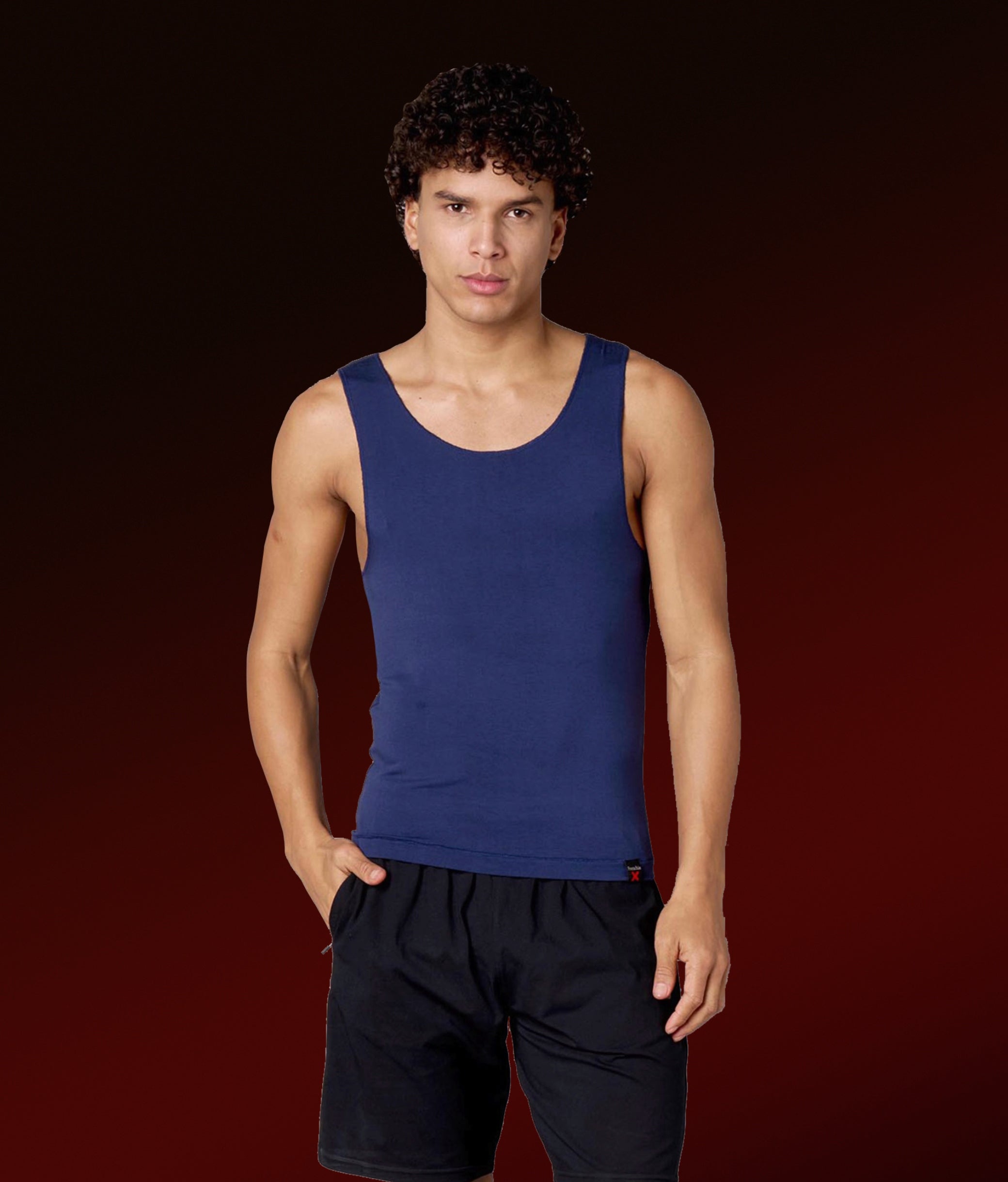 X-Snacc Solid Pageant Blue Micro Modal Vest for Men