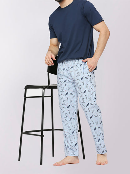 Relax Wear Spaceship Sky Blue Printed Pyjama