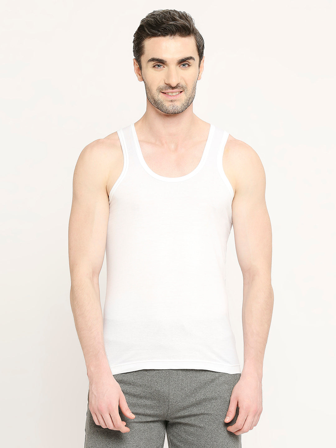 Cool Finish Men's Round Neck Cotton Vest White