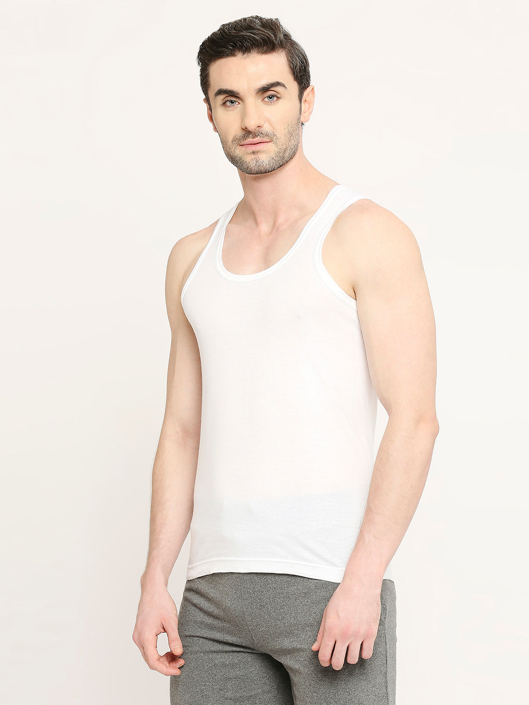 Cool Finish Men's Round Neck Cotton Vest White