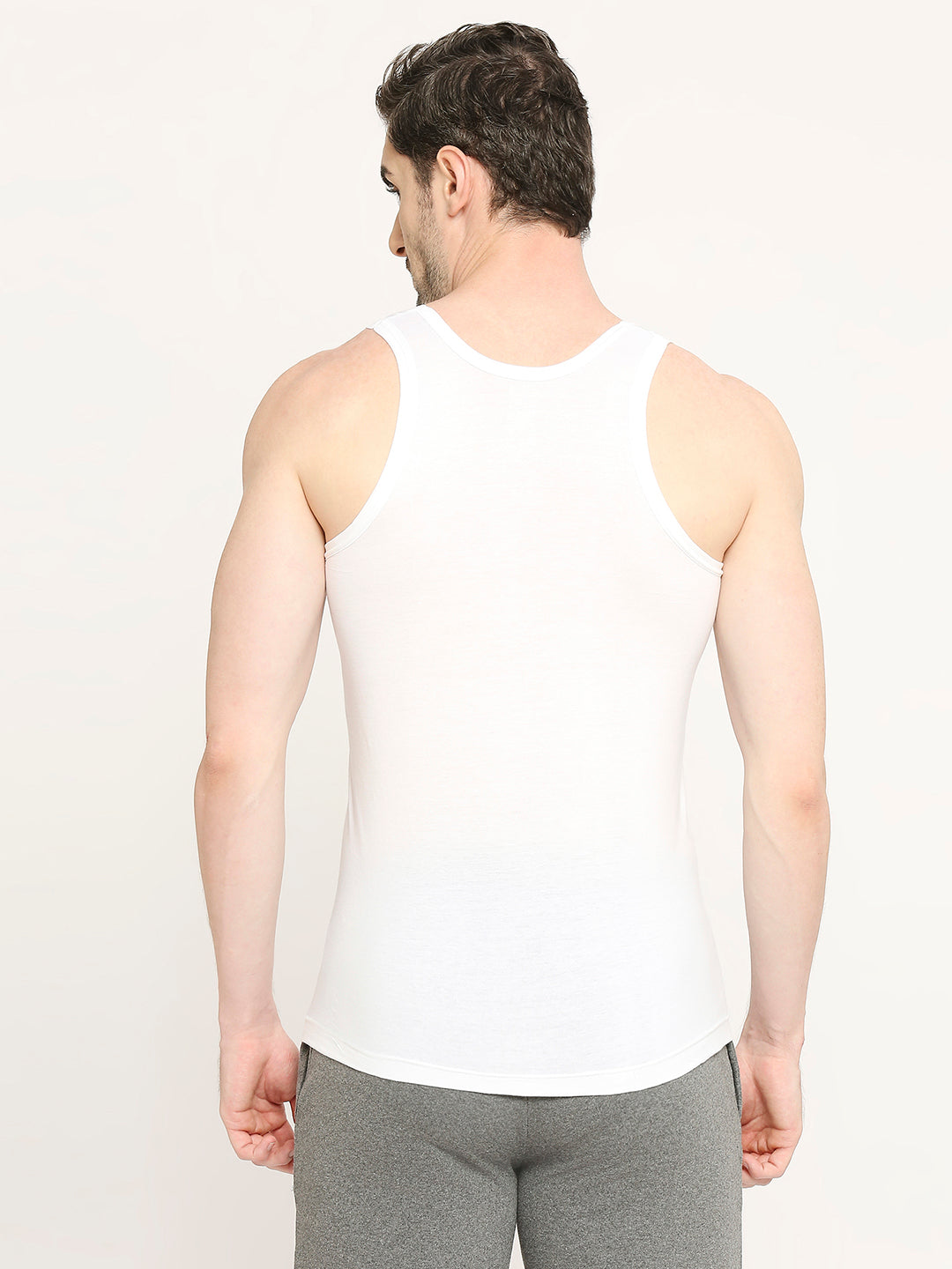 Cool Finish Men's Round Neck Cotton Vest White