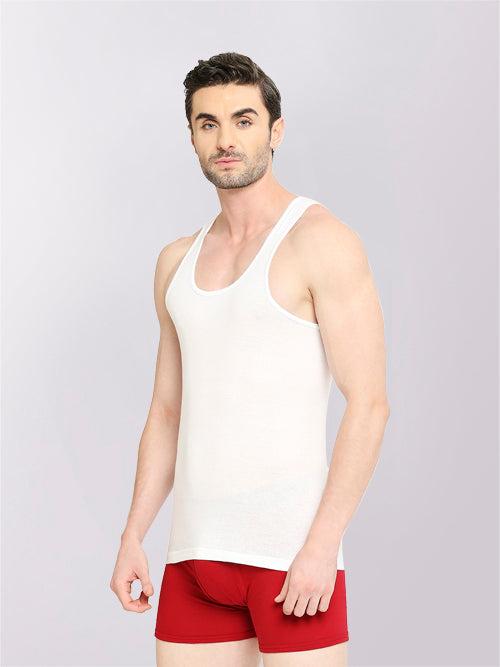 Men's Supreme Round Neck Combed Cotton Vest - White