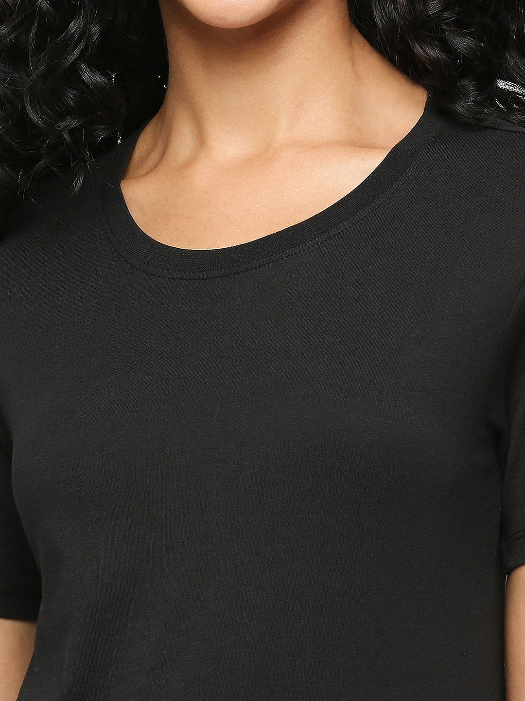 Solid Black Cotton Rich Essential T-Shirt for Women