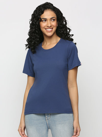 Solid Navy Cotton Rich Essential T-Shirt for Women