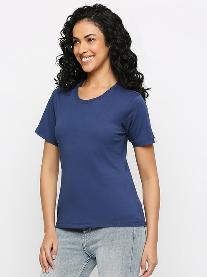 Solid Navy Cotton Rich Essential T-Shirt for Women