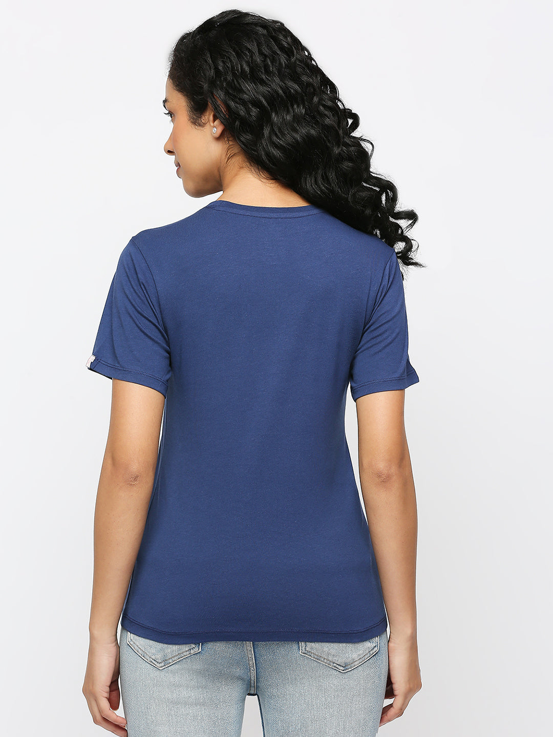 Solid Navy Cotton Rich Essential T-Shirt for Women