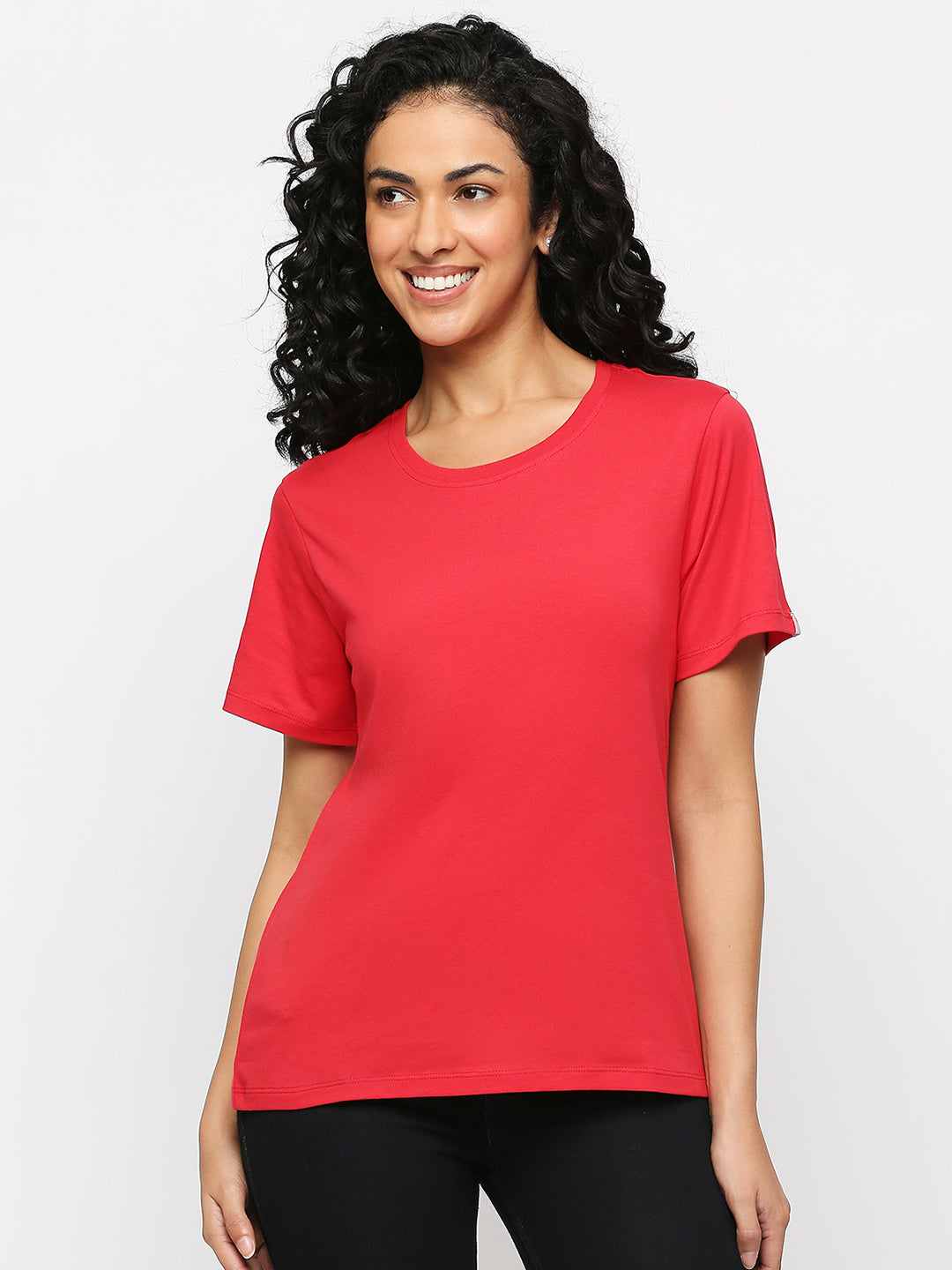 Solid Red Cotton Rich Essential T-Shirt for Women