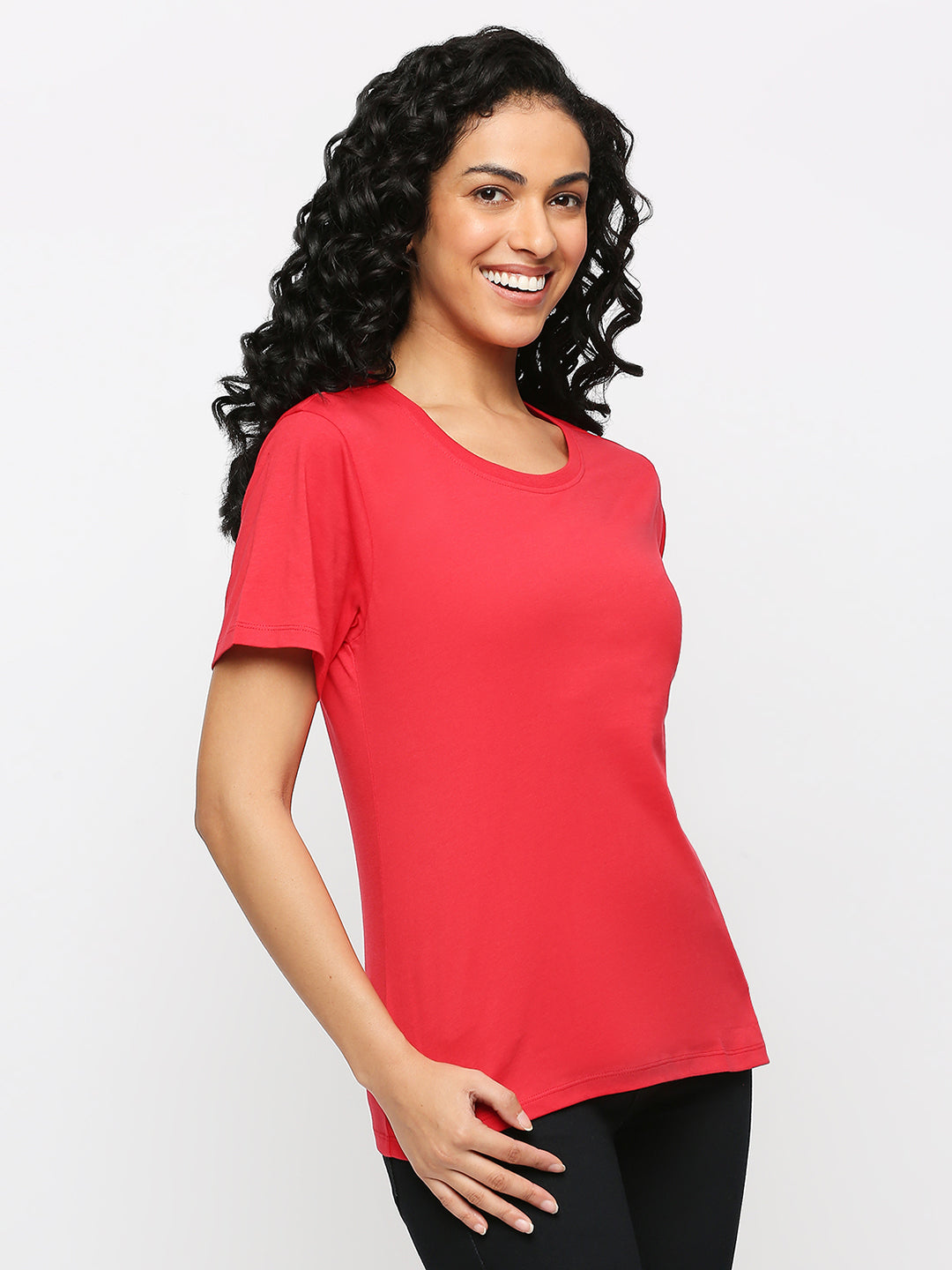 Solid Red Cotton Rich Essential T-Shirt for Women