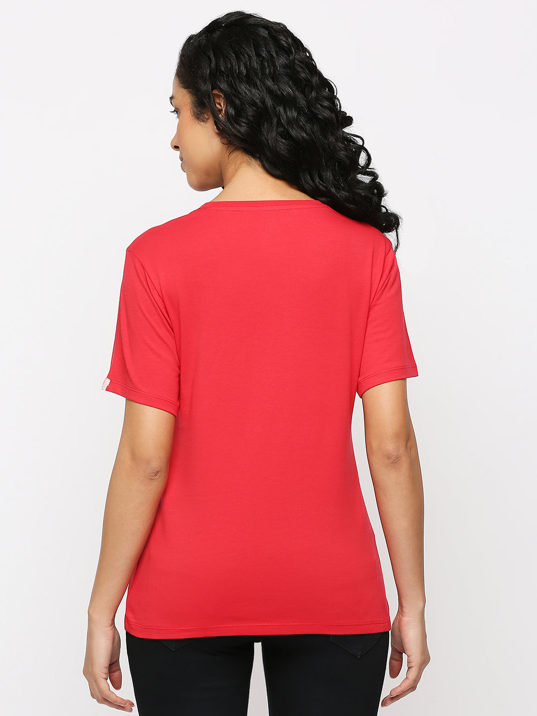 Solid Red Cotton Rich Essential T-Shirt for Women