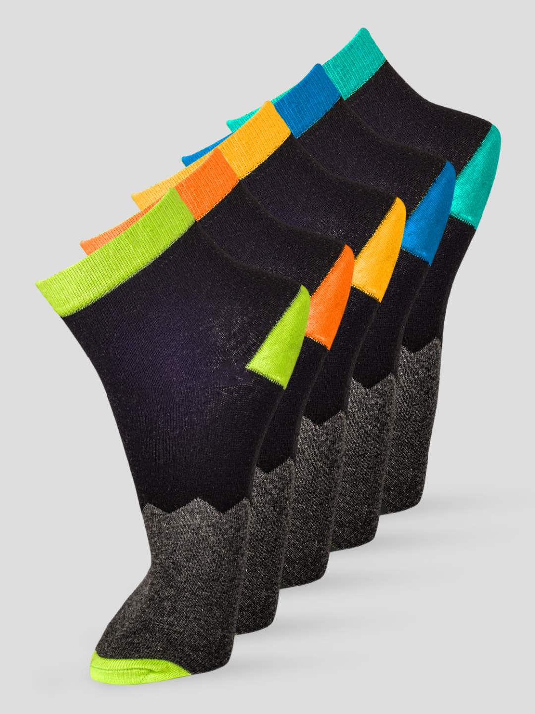 PACK OF 5 SOLID COLOR BLOCKING DESIGN ANKLE LENGTH CUT ASSORTED COTTON  SOCKS 08