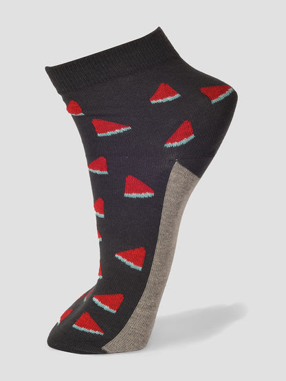 PACK OF 5 AOP+COLOR BLOCKING DESIGN ANKLE LENGTH CUT ASSORTED COTTON  SOCKS 10