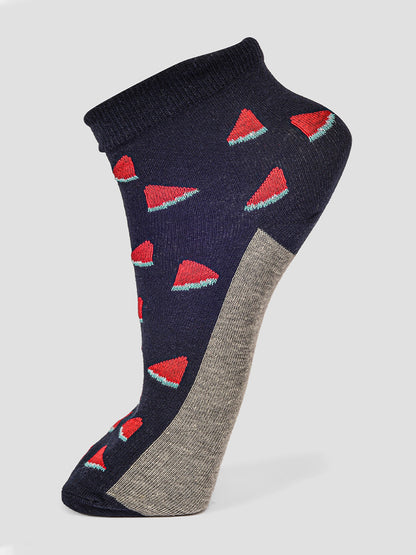 PACK OF 5 AOP+COLOR BLOCKING DESIGN ANKLE LENGTH CUT ASSORTED COTTON  SOCKS 10