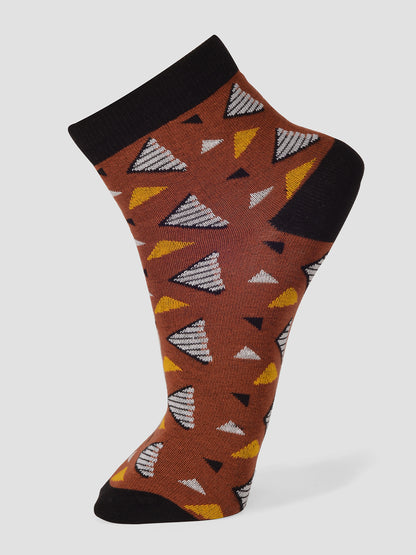 PACK OF 5 GEOMETRIC ALL OVER DESIGN ANKLE LENGTH CUT ASSORTED COTTON SOCKS 02