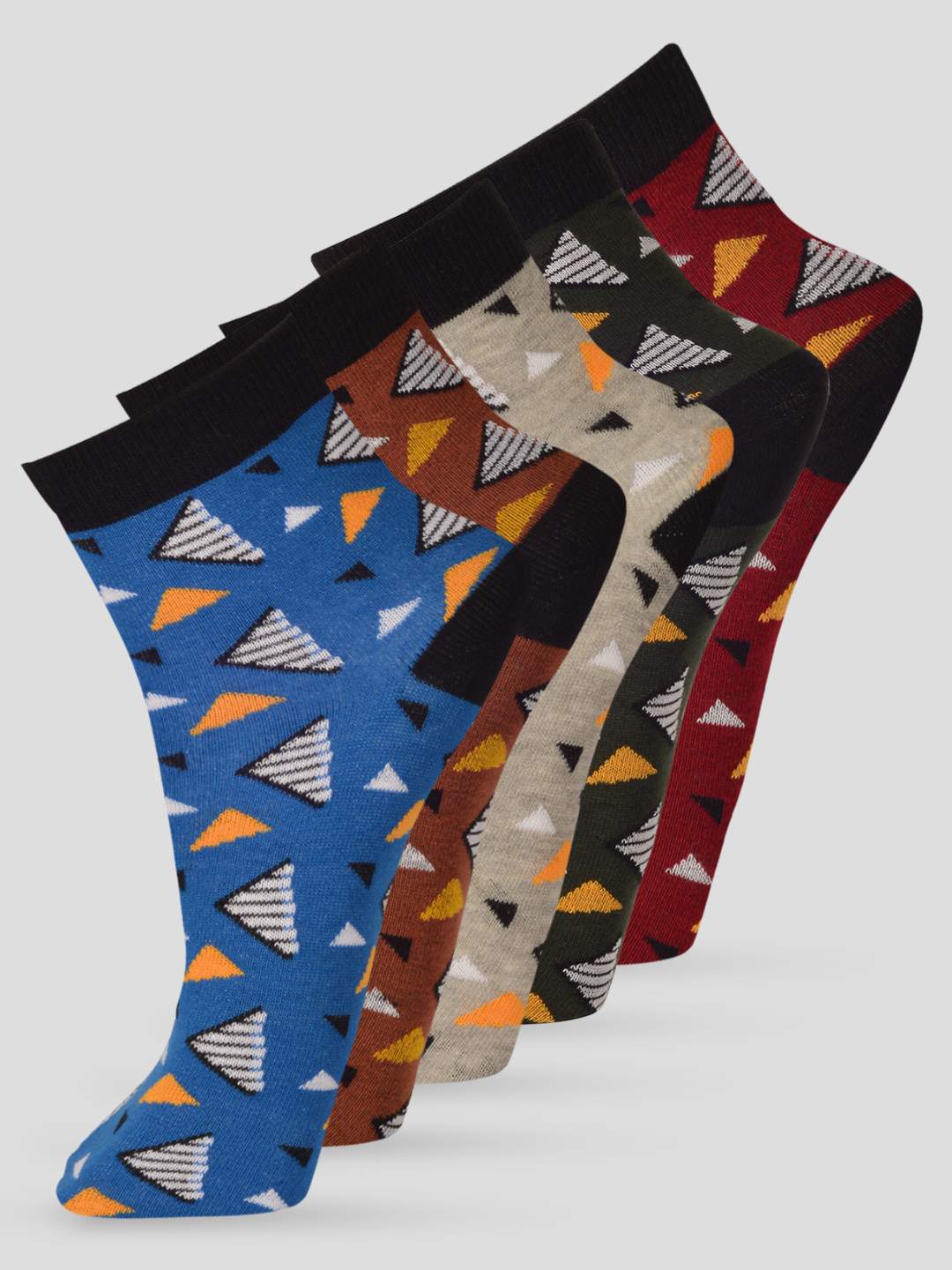 PACK OF 5 GEOMETRIC ALL OVER DESIGN ANKLE LENGTH CUT ASSORTED COTTON SOCKS 02