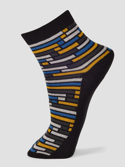 PACK OF 5 STRIPERS ON HALF DESIGN ANKLE LENGTH CUT ASSORTED COTTON  SOCKS 07