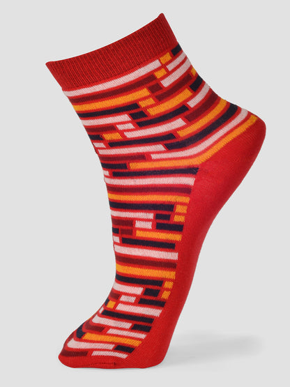 PACK OF 5 STRIPERS ON HALF DESIGN ANKLE LENGTH CUT ASSORTED COTTON  SOCKS 07