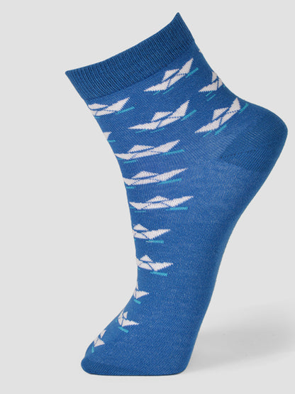 PACK OF 5 AOP DESIGN ON HALF DESIGN ANKLE LENGTH CUT ASSORTED COTTON  SOCKS 12