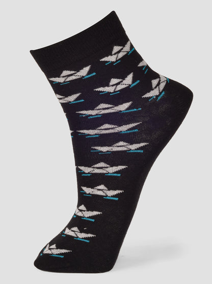 PACK OF 5 AOP DESIGN ON HALF DESIGN ANKLE LENGTH CUT ASSORTED COTTON  SOCKS 12
