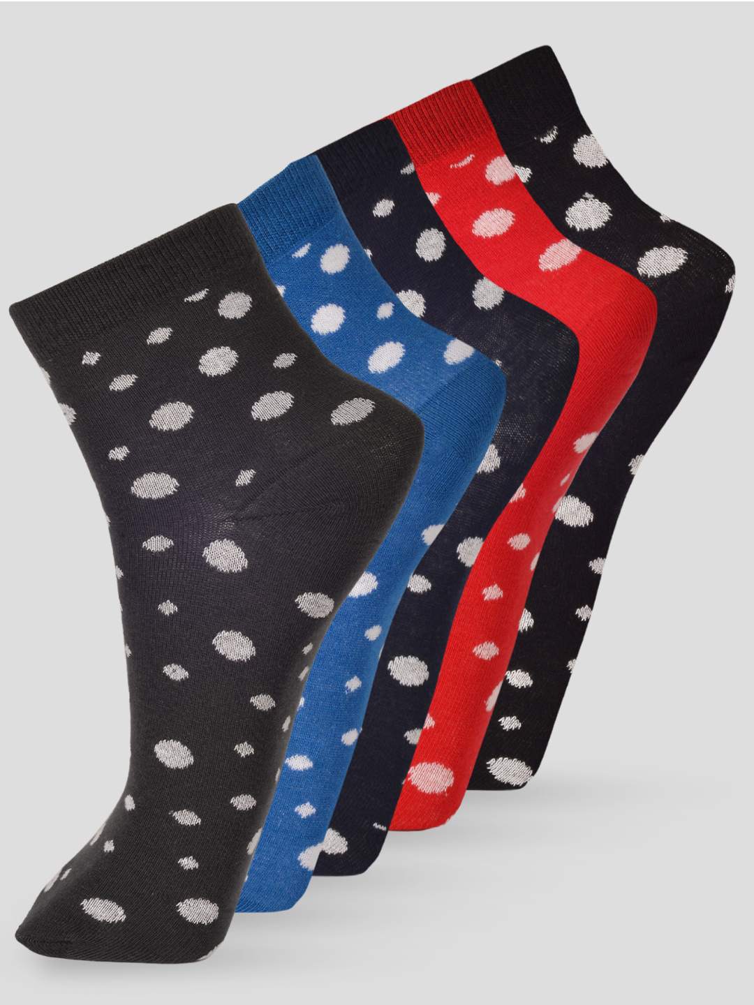 PACK OF 5 POLKA ALL OVER DESIGN ANKLE LENGTH CUT ASSORTED COTTON  SOCKS 03