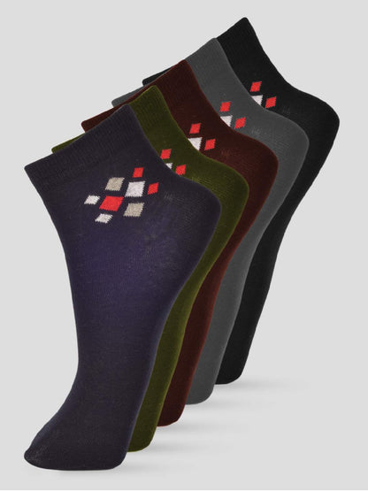 PACK OF 5 FORMAL -SMALL  MOTIF - 001 ANKLE CUT ASSORTED COTTON SOCKS