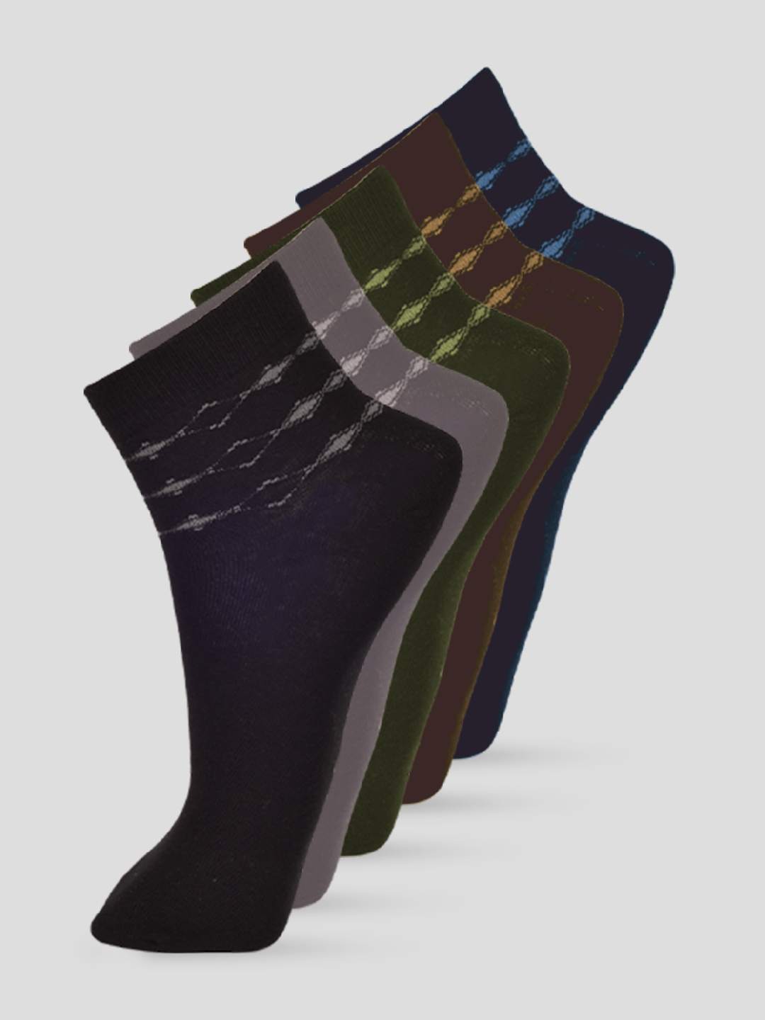 PACK OF 5 SMART FORMAL -BIG MOTIF 004 ANKLE CUT ASSORTED COTTON SOCKS